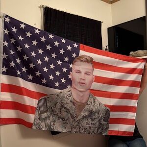 American Flag with Zach Bryan Military Portrait